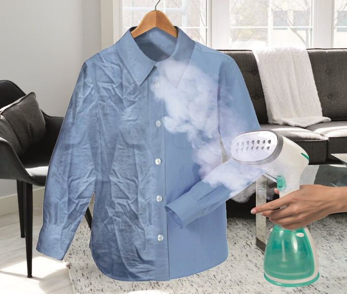 Jocca vertical steam iron with ergonomic handle to remove wrinkles, disinfect and deodorize clothes. 1500w of power, anti-drip system, heats in 45 seconds, 280ml capacity, weighs only 1kg and comes with accessories