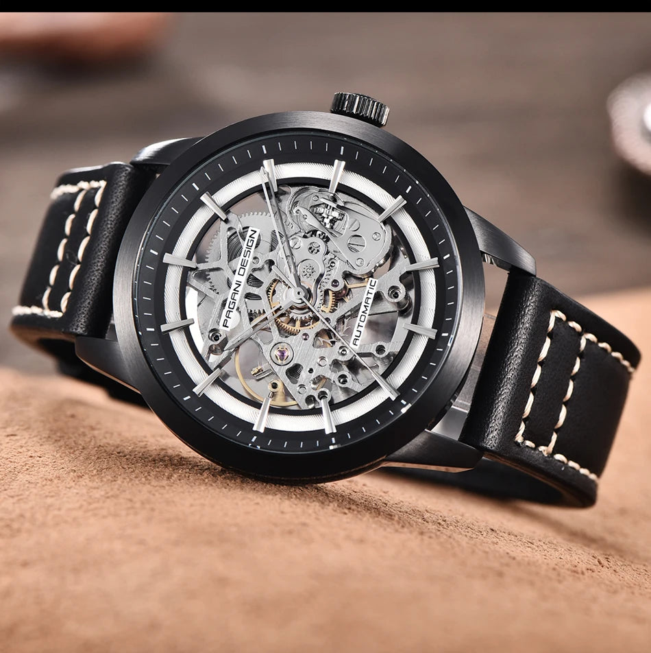 PAGANI DESIGN Brand Fashion Sports Leather Watches Men Luxury Automatic Mechanical Skeleton Waterproof Watches Relogio Masculino