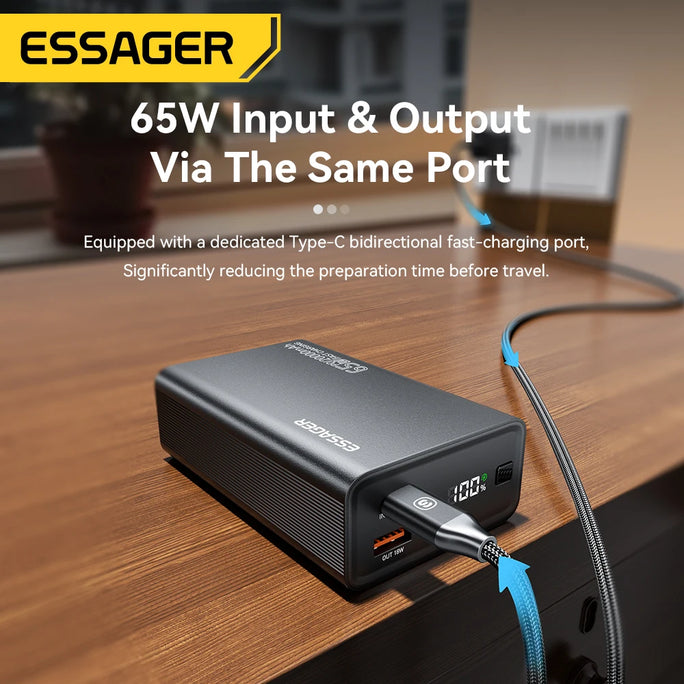 Essager Power Bank 20000mAh Portable PD 65W Fast Charging  Mobile Phone External Battery Powerbank For iPhone17 16 15 Laptop Mac