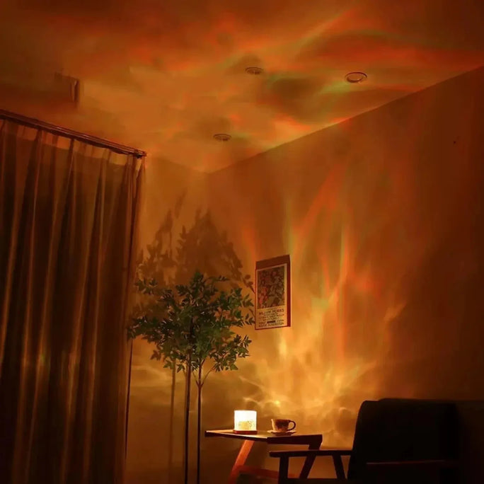 3/16 Colors Dynamic Rotating Water Ripple Projector Night Light Flame Crystal Lamp for Living Room Study Bedroom Rotating Light