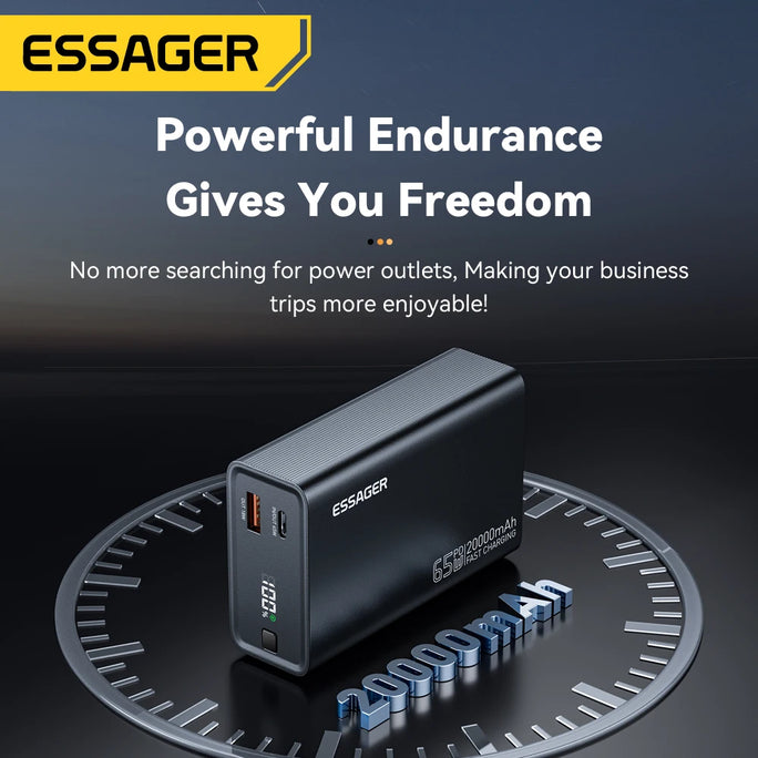 Essager Power Bank 20000mAh Portable PD 65W Fast Charging  Mobile Phone External Battery Powerbank For iPhone17 16 15 Laptop Mac