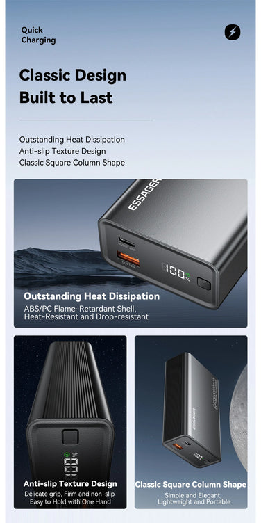 Essager Power Bank 20000mAh Portable PD 65W Fast Charging  Mobile Phone External Battery Powerbank For iPhone17 16 15 Laptop Mac