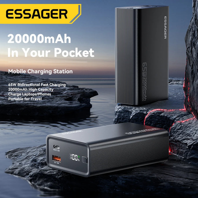 Essager Power Bank 20000mAh Portable PD 65W Fast Charging  Mobile Phone External Battery Powerbank For iPhone17 16 15 Laptop Mac